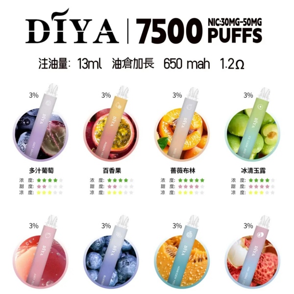 DIYA7500口 DIYA叮啞拋棄式電子煙 性價比高 有不涼款 電子菸線上購買